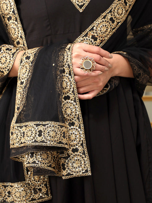 Pomcha Jaipur Saadgi Sunheri Lace Black Anarkali Set